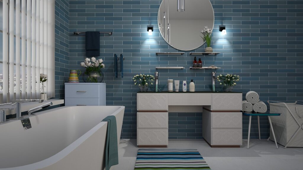 bathroom, blue, tile, design, white, hygiene, bathtub, wash, interior, towel, bath, bathroom, bathroom, bathroom, bathroom, bathroom